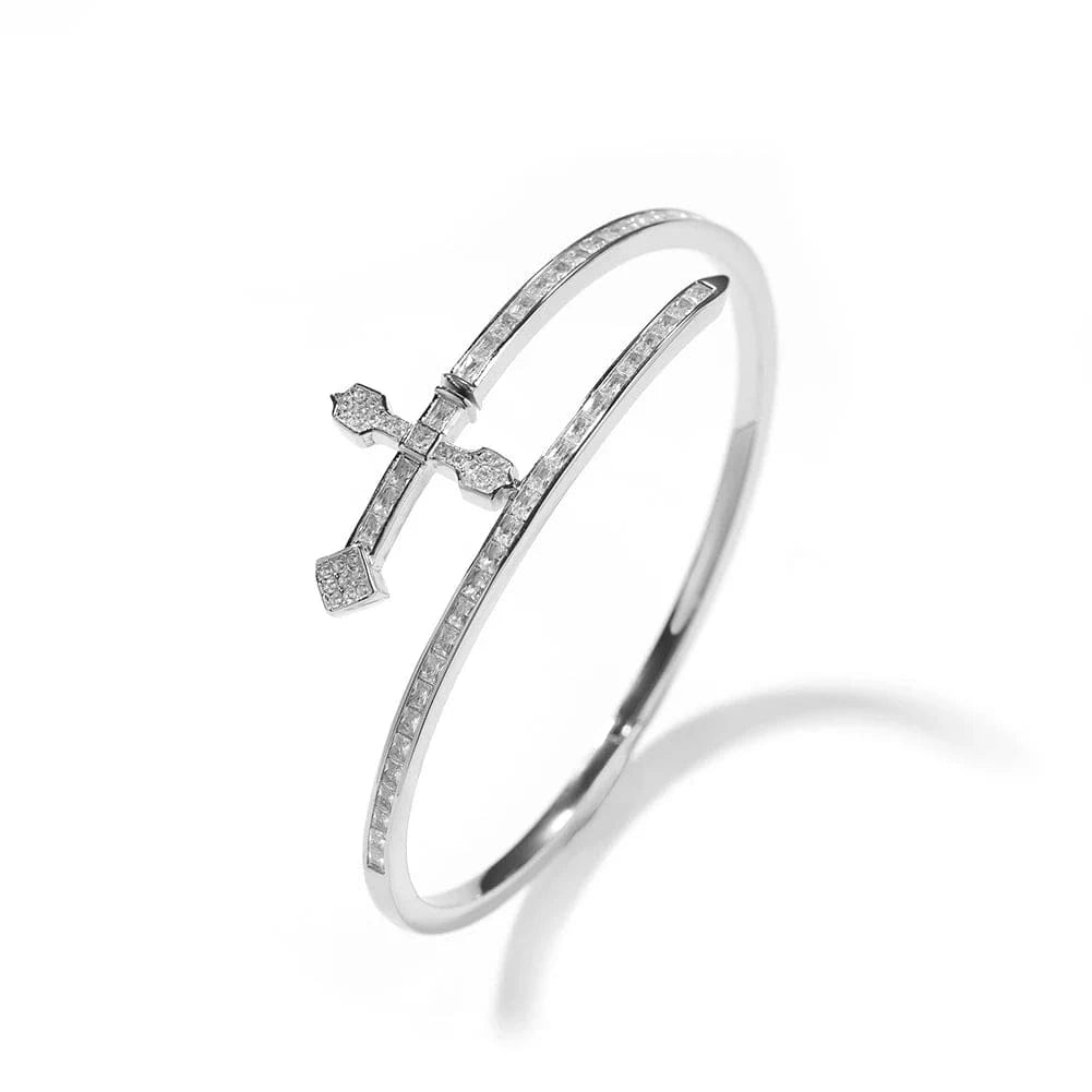 Bangle Wholesale Sword Bangle Bracelet Hip Hop Jewelry Brass CZ Dropshipping Gold Plated Jewelry