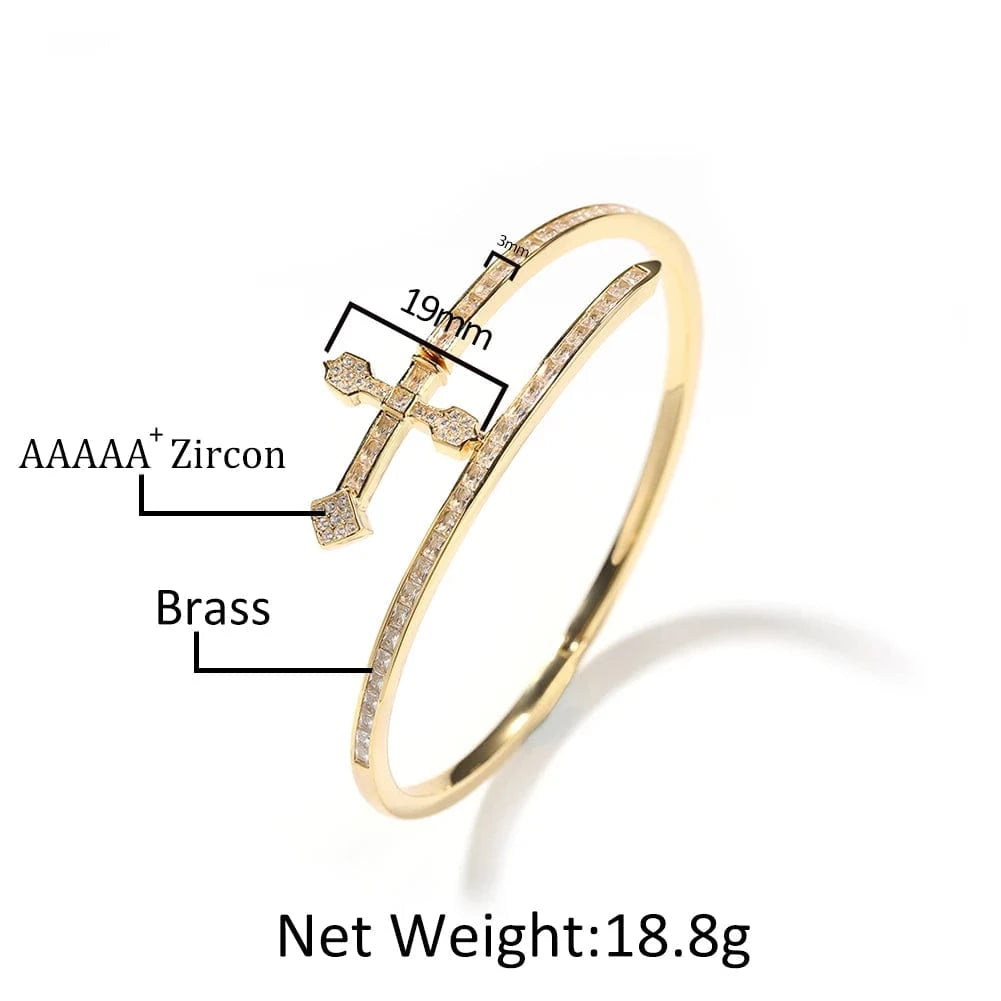 Bangle Wholesale Sword Bangle Bracelet Hip Hop Jewelry Brass CZ Dropshipping Gold Plated Jewelry
