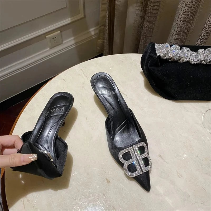 BB Summer Shoes Women New High Heel Sandals Women's Pointed Thin Heels Banquet Simple High Heels Sandals Women