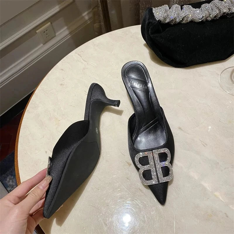 BB Summer Shoes Women New High Heel Sandals Women's Pointed Thin Heels Banquet Simple High Heels Sandals Women