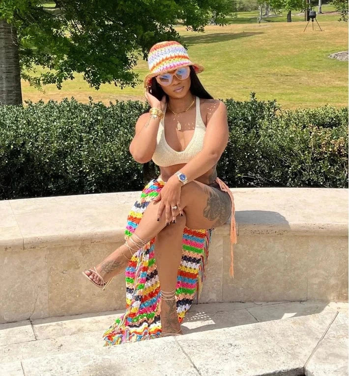 Beach Holiday Maxi Knit Skirt Dress 2024 Summer Women Fashion Sexy High Waist Contrast Color Slim Knitted Split Long Skirt