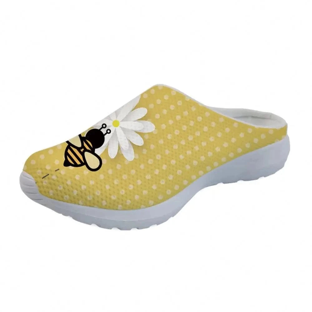 Beach Sandals Bee Yellow Printed Latest Girl Footwear Design Summer Slippers For Women Ladies
