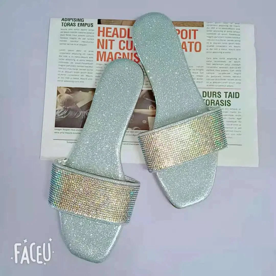 Beach shiny flat slippers gold color high heels woman sandals   boutique sandals for women