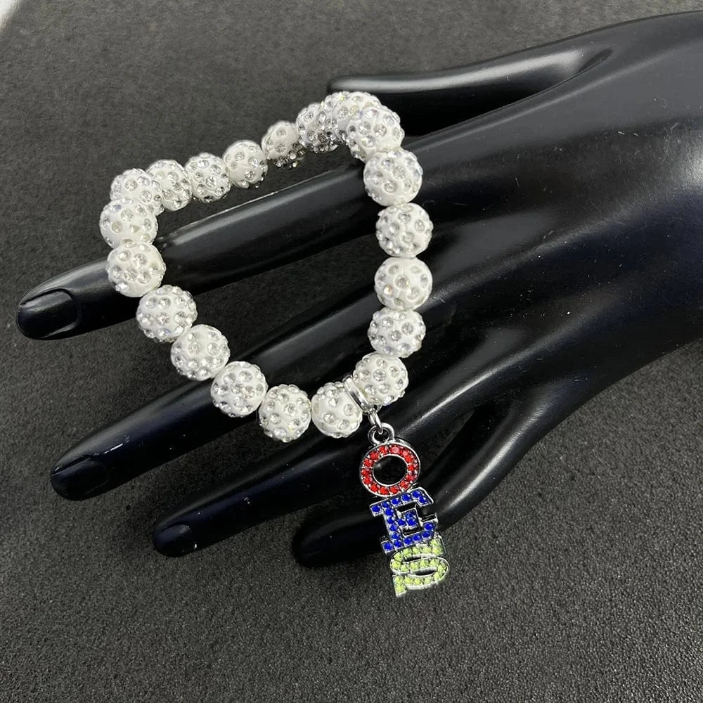 bead bracelet / 19CM / White Handmade Red Blue White Gold Green Greek Sorority Order of Eastern Star OES Pearl Set Bracelets Neutral Jewelry Set