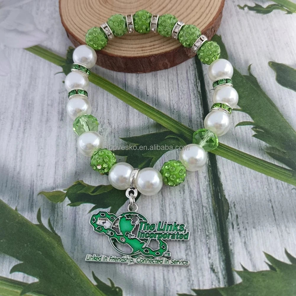 bead bracelet / LINKS Topvesko New Design Greek Sorority LINKS Letter Pendant Elastic Bracelets Women Fashion Jewelry