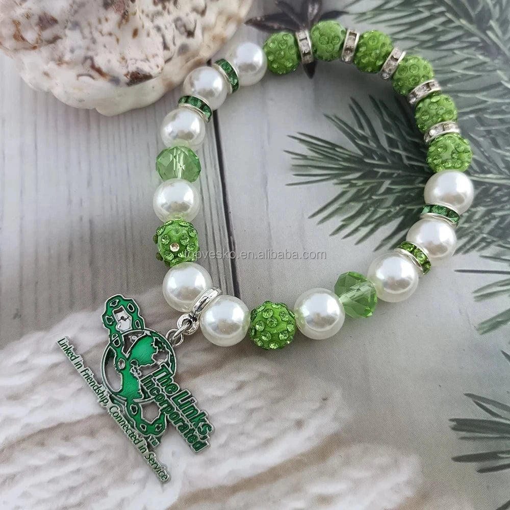 bead bracelet / LINKS Topvesko New Design Greek Sorority LINKS Letter Pendant Elastic Bracelets Women Fashion Jewelry