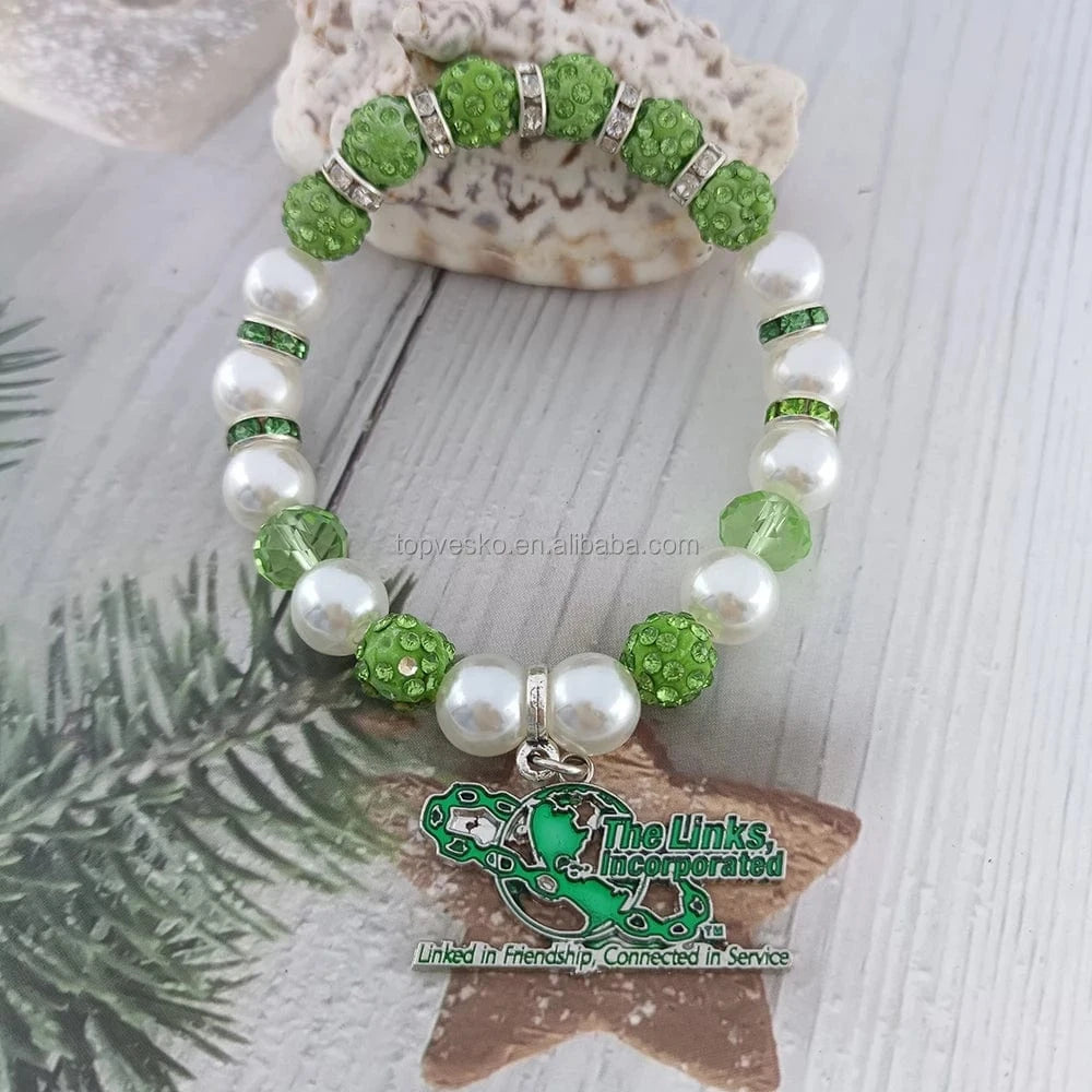 bead bracelet / LINKS Topvesko New Design Greek Sorority LINKS Letter Pendant Elastic Bracelets Women Fashion Jewelry