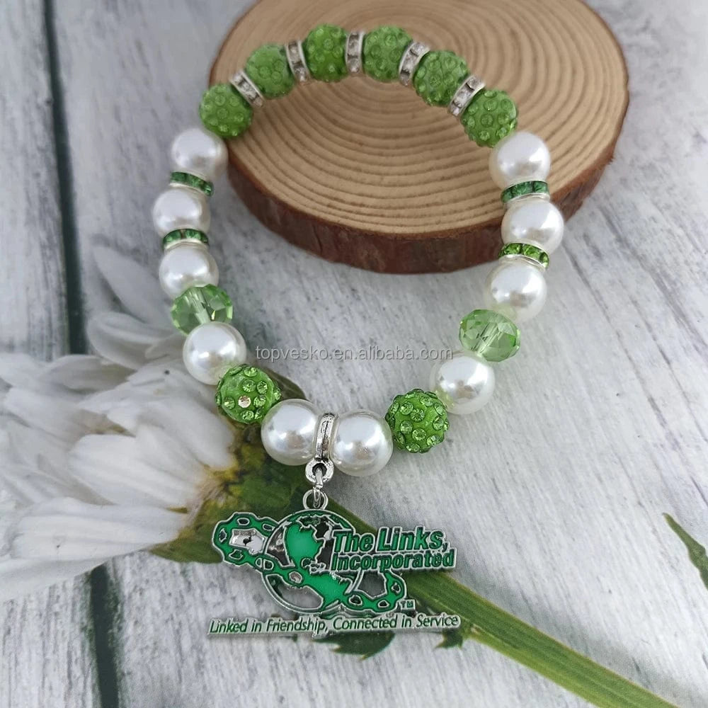 bead bracelet / LINKS Topvesko New Design Greek Sorority LINKS Letter Pendant Elastic Bracelets Women Fashion Jewelry