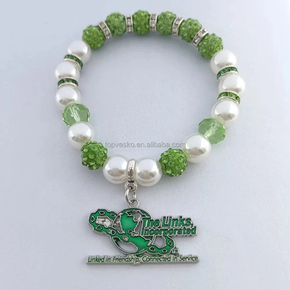 bead bracelet / LINKS Topvesko New Design Greek Sorority LINKS Letter Pendant Elastic Bracelets Women Fashion Jewelry