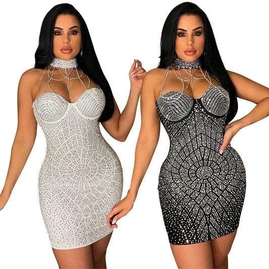 beautiful mini sleeveless luxury sequin crystal rhinestone halter birthday party bodycon evening ball gown wedding dress black