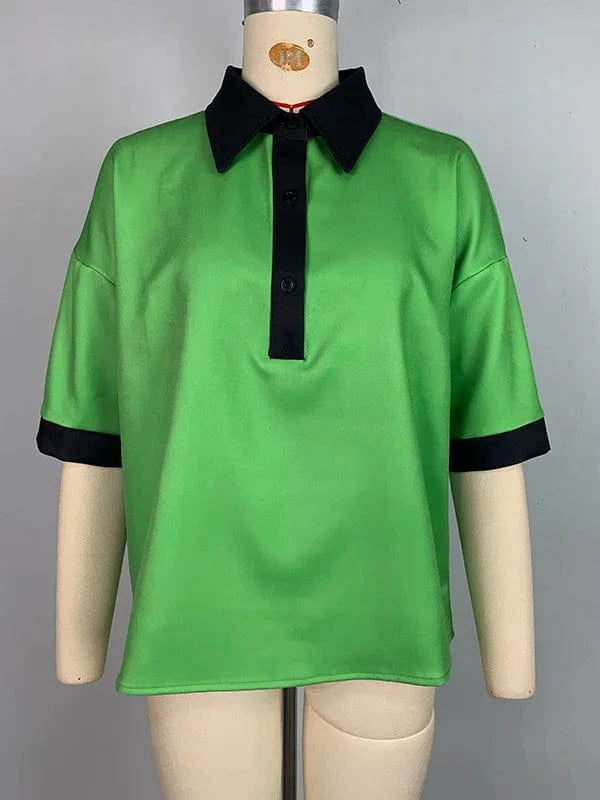 Beautyblue 2025 Summer Polo T-shirt Chic Elegant Shirt Loose Half Sleeves Button High Street Cool Women's Fashion Blouses Tops