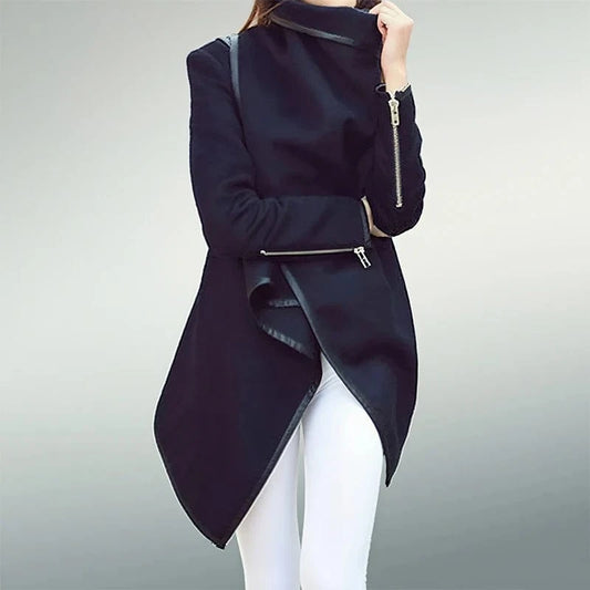 Beautyblue Casual Asymmetric Jackets Fashion Long Sleeves Jackets Elegant Split-Joint High-Neck Women's Coats Clothes Female