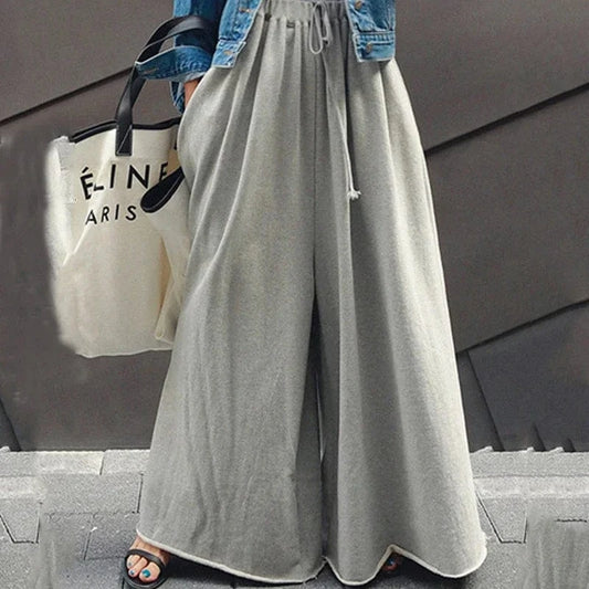 Beautyblue Gray Wide Leg Pants Black Bottoms for Women Casual Loose Pocket Korean Harajuku Streetwear Female Outdoor Sweatpants