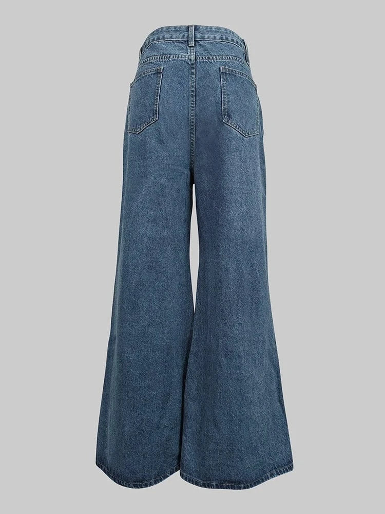 Beautyblue Women's Denim Jean Loose High Waisted Pockets Double-breasted Straight Leg Trouser Female 2025 Y2k Street Lady Outwea