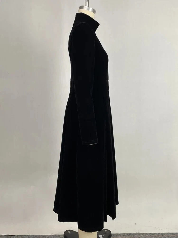 Beautyblue Womens Evening Dresses High Neck Midi Dress New Black Long Sleeves Elegant Party Dress for Female Casual Gathering