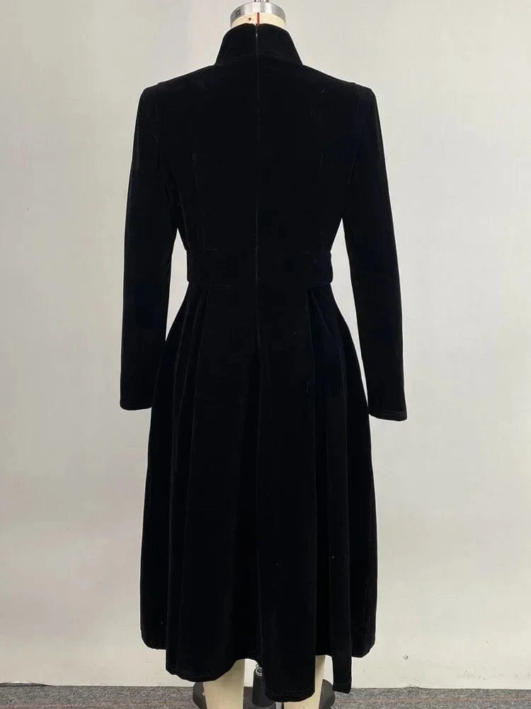 Beautyblue Womens Evening Dresses High Neck Midi Dress New Black Long Sleeves Elegant Party Dress for Female Casual Gathering