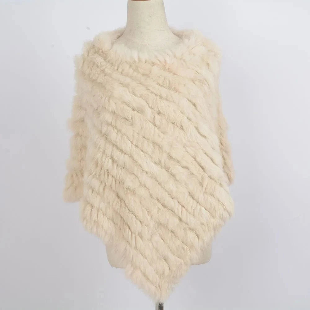 Beige Various Colors Fur Poncho Stretchy Soft Knitted  Rex Rabbit Fur Shawls for Lady