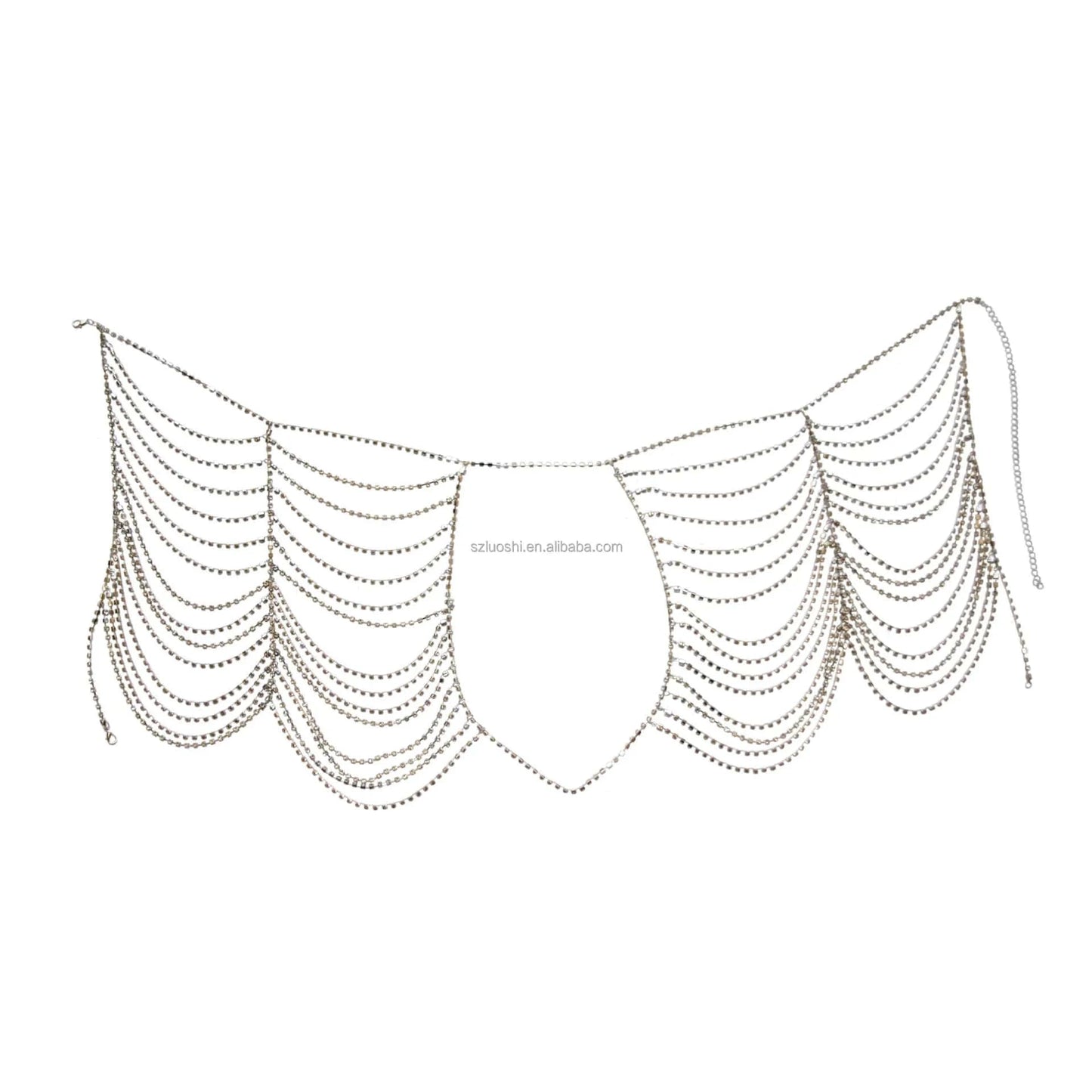 Belly Waist Chain / White Gold 2024 Rhinestone Multilayered Belly Chain Club Wear Sexy See Through Hollow Link Skirt Body Jewelry Tassel Crystal Belly Waist Chain