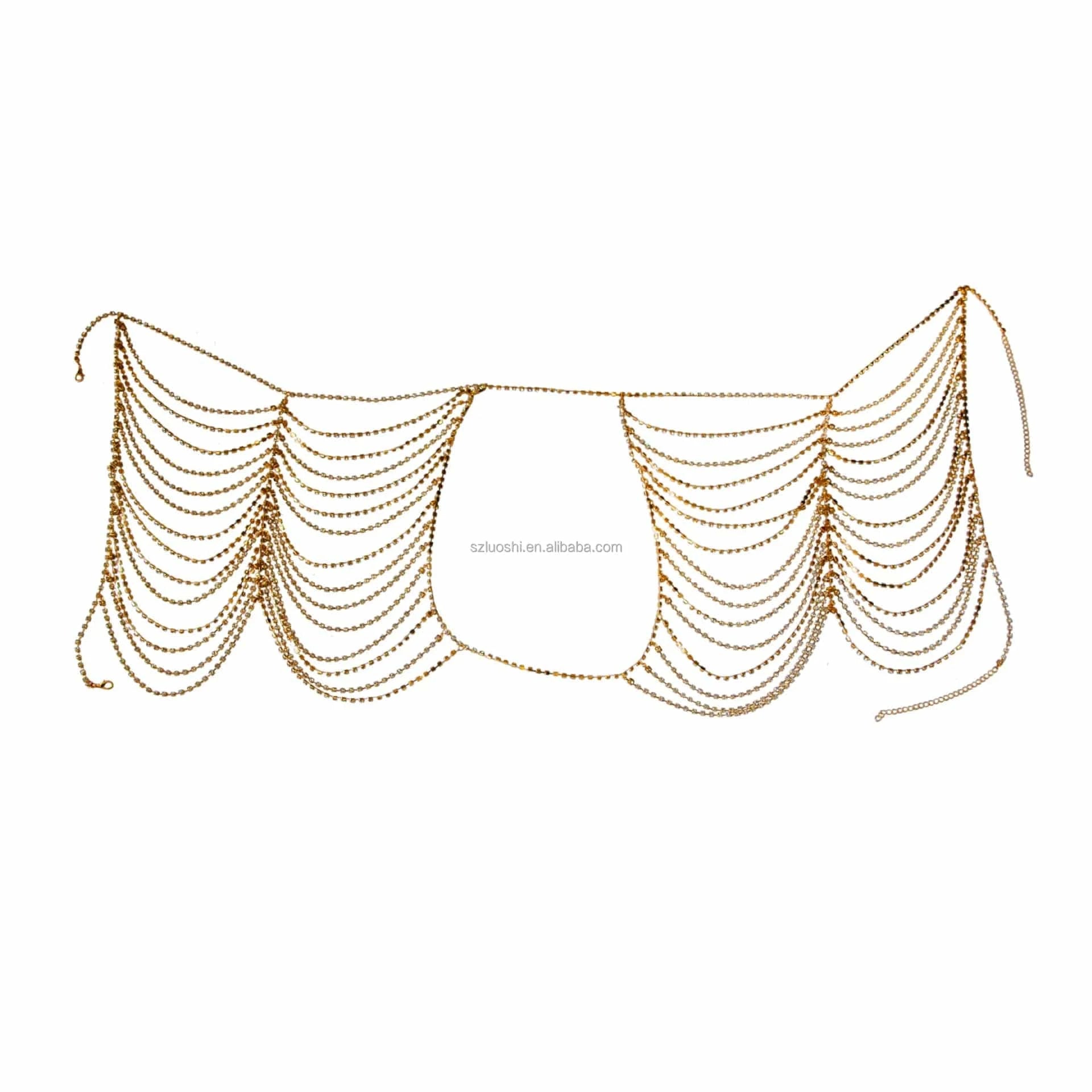 Belly Waist Chain / Yellow Gold 2024 Rhinestone Multilayered Belly Chain Club Wear Sexy See Through Hollow Link Skirt Body Jewelry Tassel Crystal Belly Waist Chain