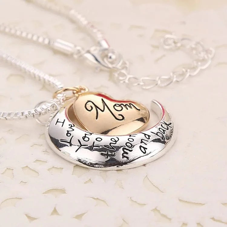 Best Mother's Day Gifts I Love You To the Moon and Back Moon Heart Pendant Necklace