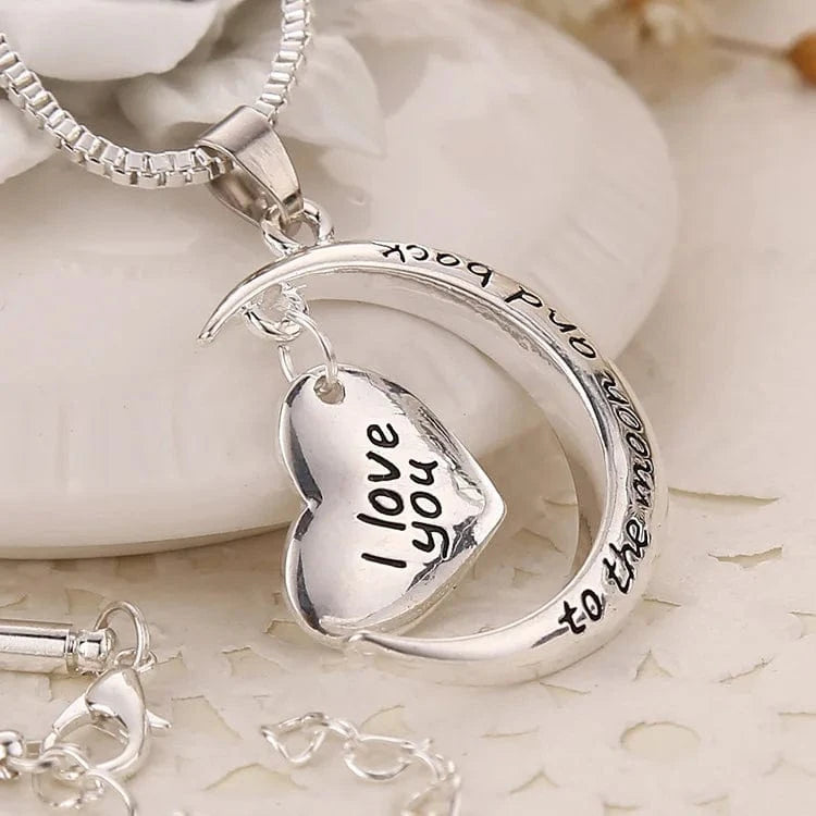 Best Mother's Day Gifts I Love You To the Moon and Back Moon Heart Pendant Necklace