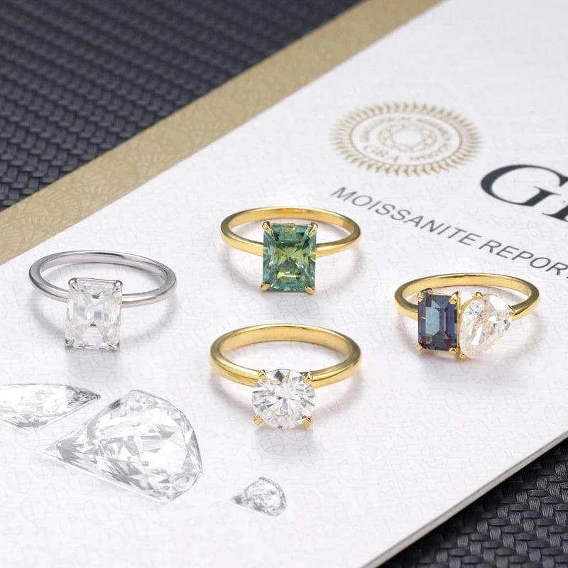 Best Price Romantic Jewelry Engagement Wedding Emerald Cut Lab Grown Alexandrite And Pear Cut Moissanite Ring For Women