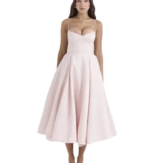 Best Quality Elegant Party Strap Cut Out Ruffle Double Layer Halter Sexy Dress Women