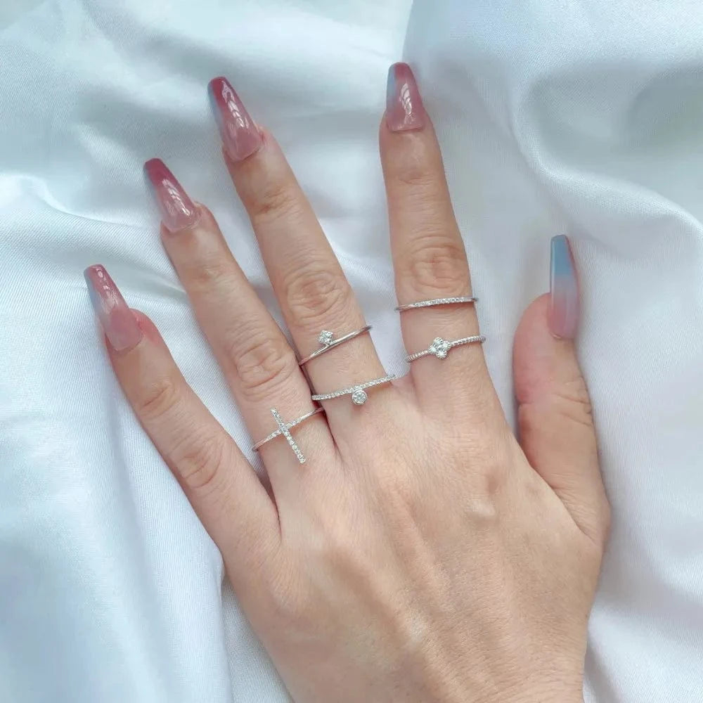 Best Selling Luxury Factory Fancy Bohemia Cross X Shape 925 Sterling Silver Ring Set 5A Cz Cubic Zirconia Rings Jewelry Women