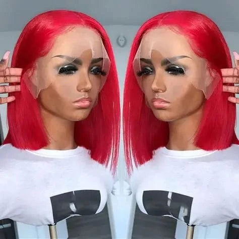 best-selling Red Color short BOBO human hair full frontal lace wig for women