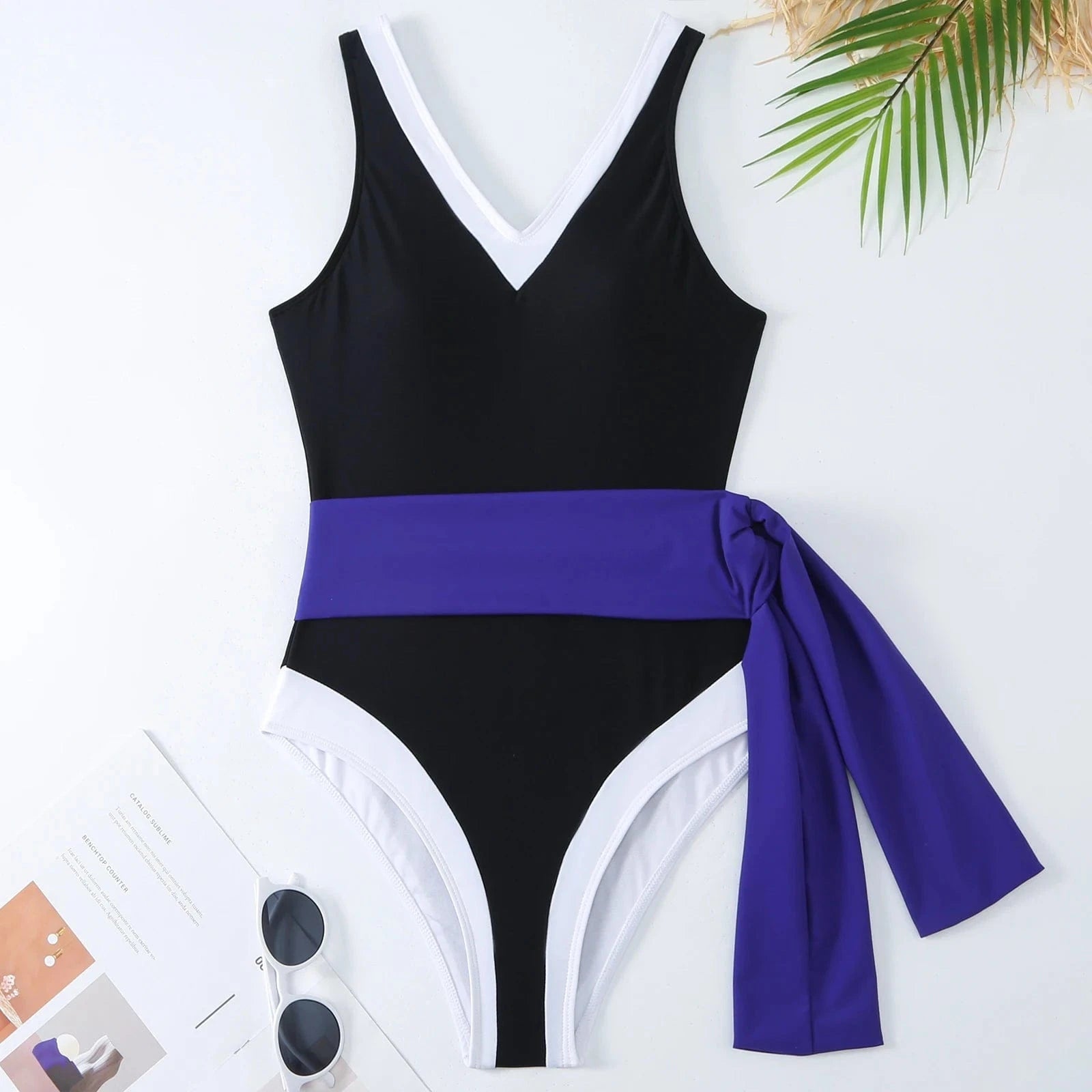Bestway Manufacture Factory OEM One Piece Swimsuit for Women Bandage V-neck Patchwork Swimwear and Cover Up Skirt Beach Set 2024