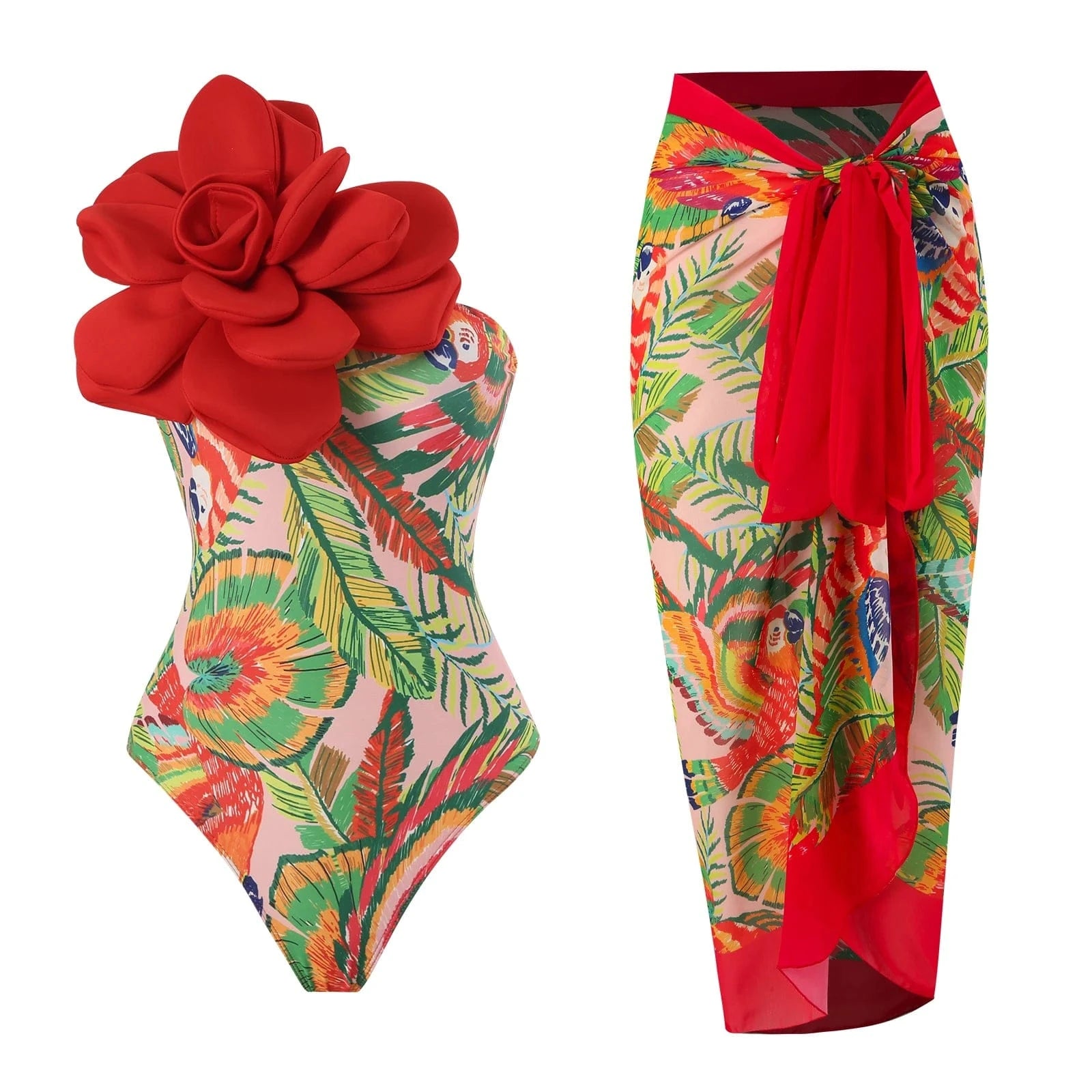 Bestway New Arrivals Big Flower Floral Printed Swimsuit with Beach Skirt Bathing Suit For Women Swimwear 2024 ready to ship OEM