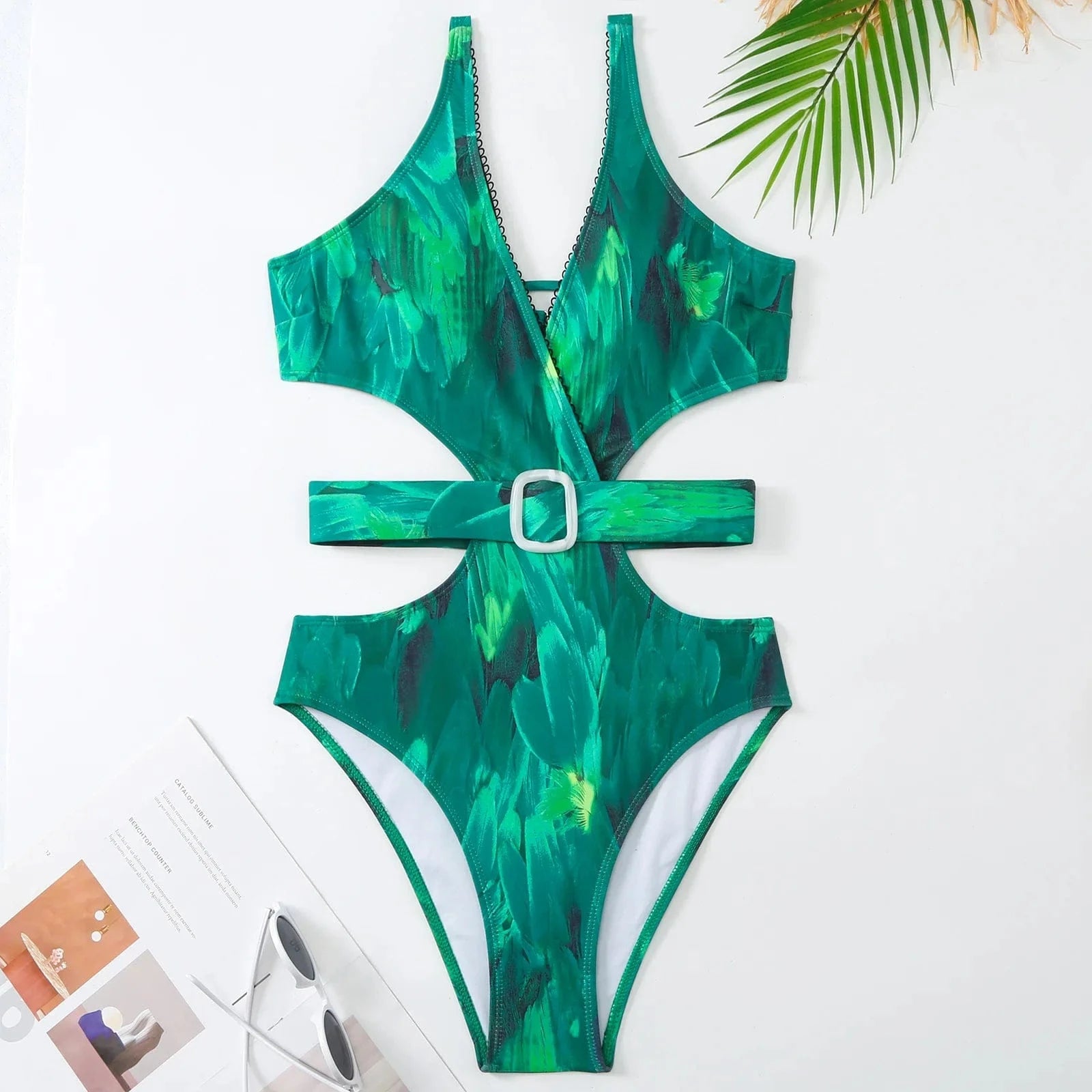BESTWAYCLOX 2024 new factory digital print one pieces swimsuit Hollow out and Skirt two pieces Beach sets with Belt Swimwear OEM