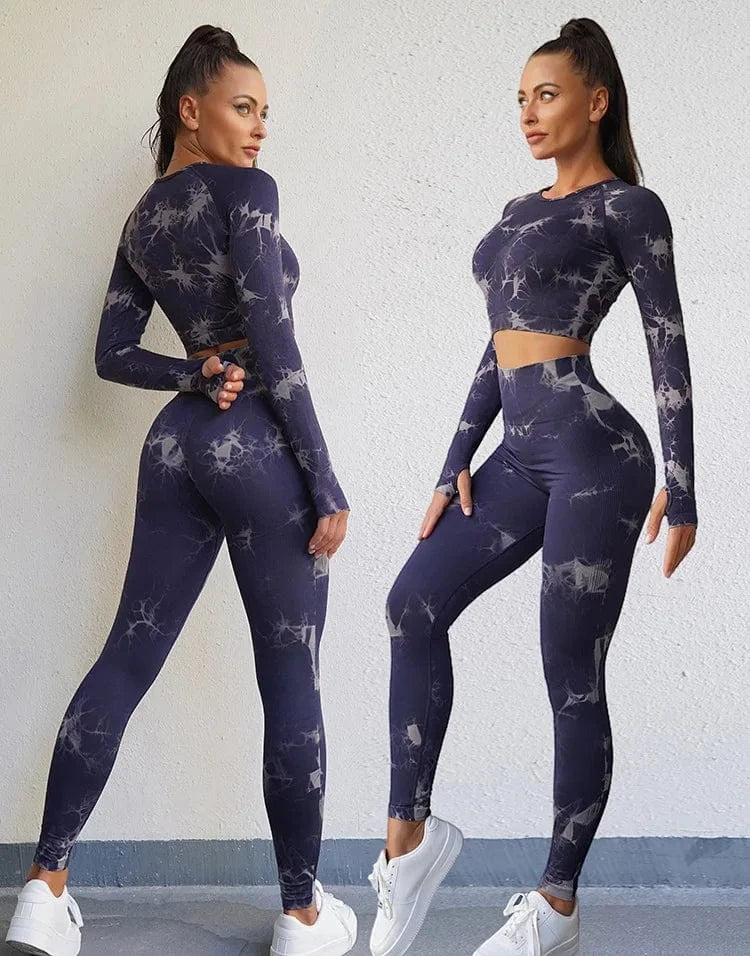 BESTWAYCLOX 2024 New Tie Dye Sports Set Women's High Waist Hip Lifting Tight Sports Pants Outdoor Fitness Breathable Yoga Suit