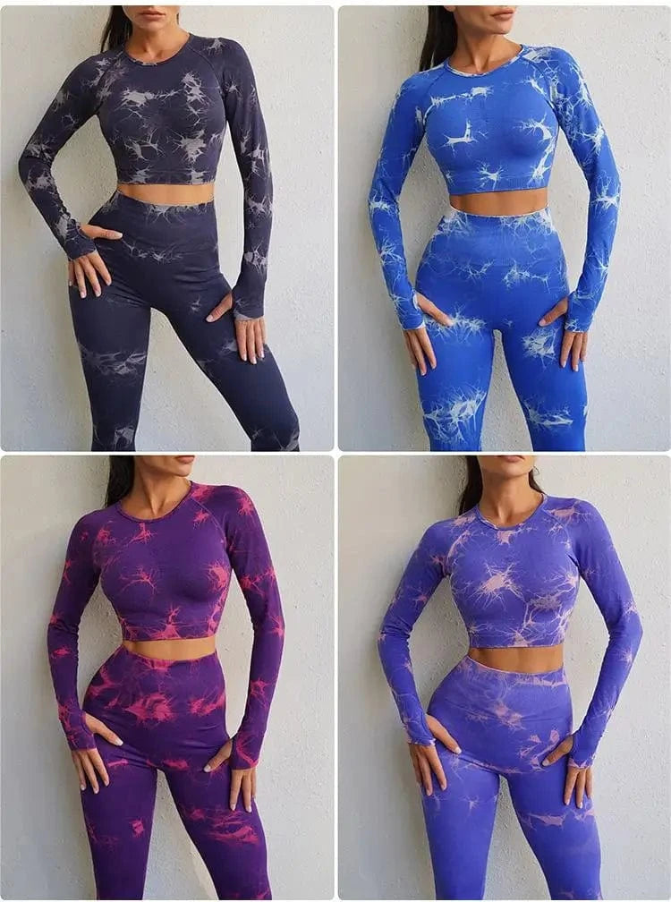 BESTWAYCLOX 2024 New Tie Dye Sports Set Women's High Waist Hip Lifting Tight Sports Pants Outdoor Fitness Breathable Yoga Suit