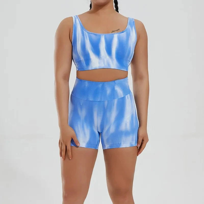 BESTWAYCLOX 2024 Popular New Spot Yoga Shorts Yoga Vest Set Women's Sports Bra Fitness Sportswear female short pants and vest