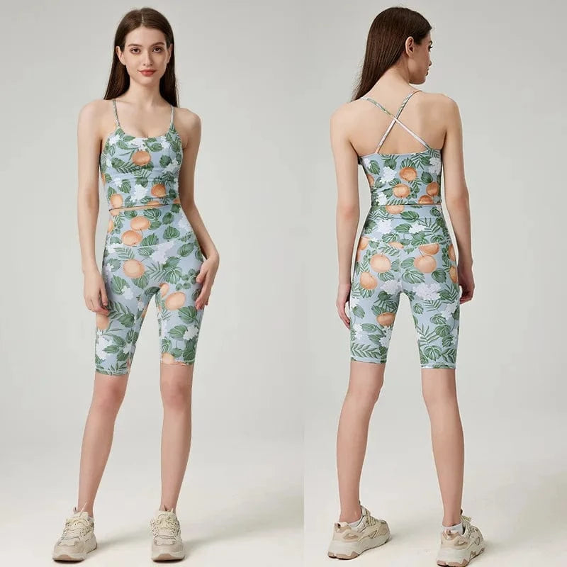 BESTWAYCLOX Romantic Yoga Suit Set Summer Sportswear Shockproof High Strength Fitness Quick Drying Tank Top Yoga Set 2024 custom