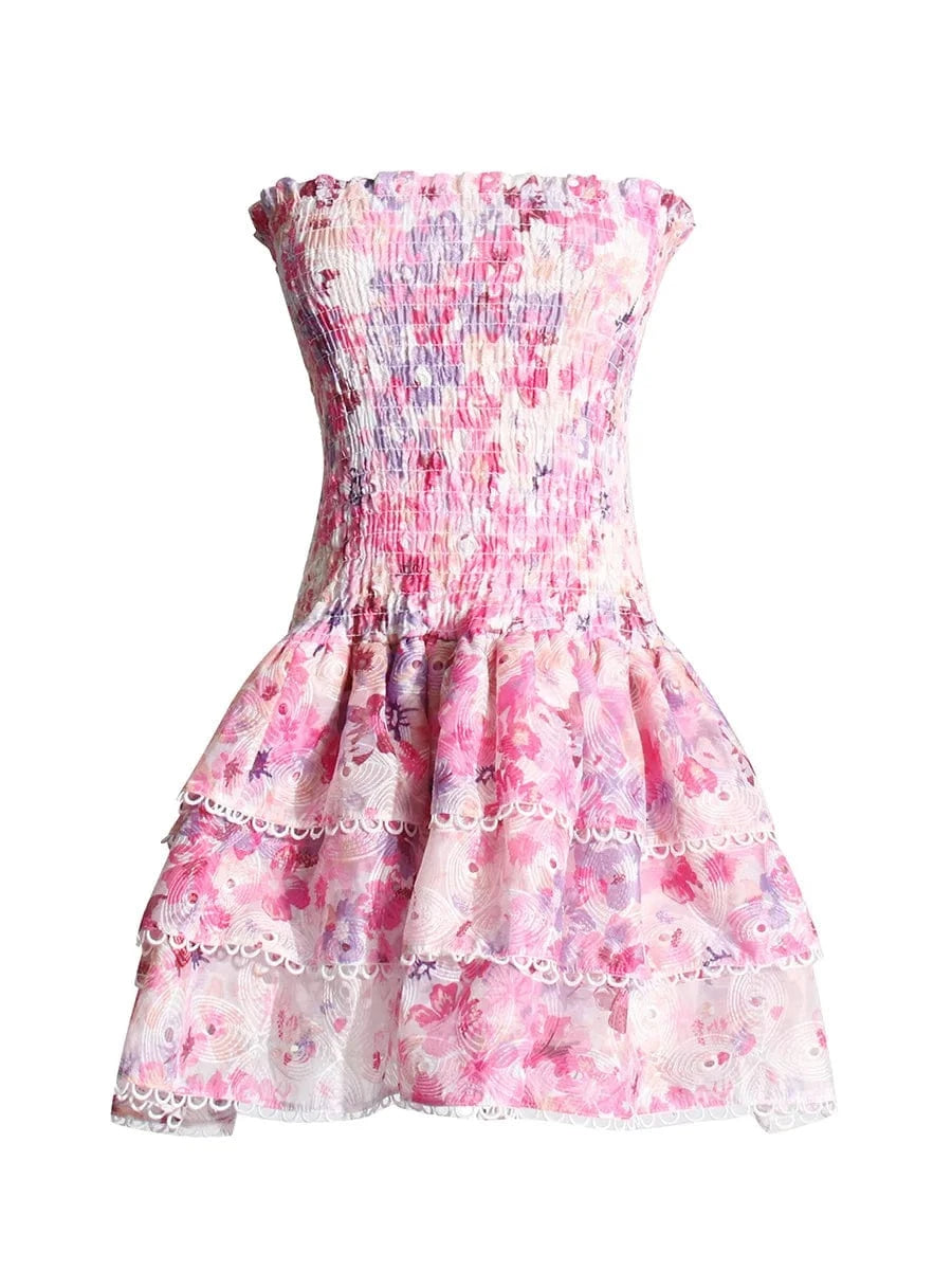 Bettergirl Fashion Floral Breast Top Short Pink Dress Women's Clothing 2024 Spring Holiday Casual Sexy Elegant Women's Dresses