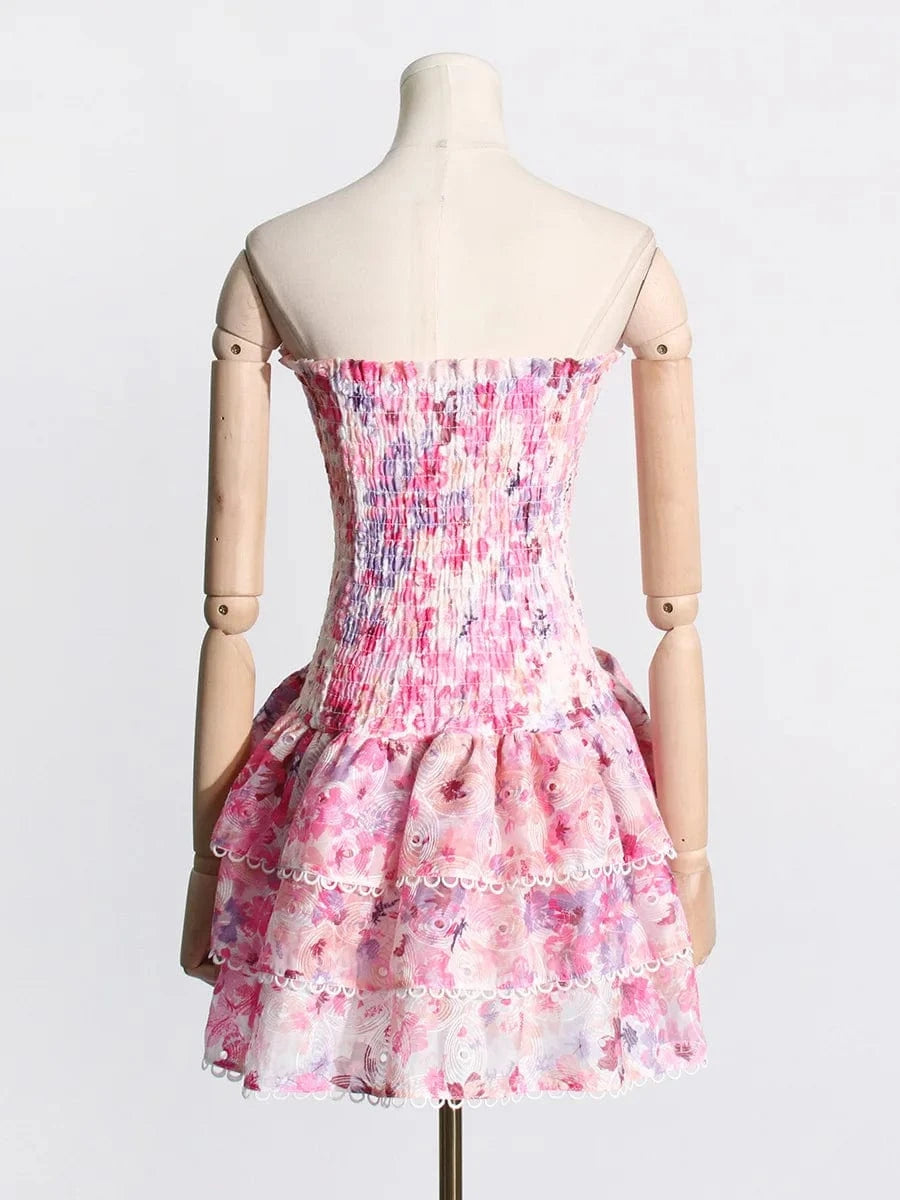 Bettergirl Fashion Floral Breast Top Short Pink Dress Women's Clothing 2024 Spring Holiday Casual Sexy Elegant Women's Dresses