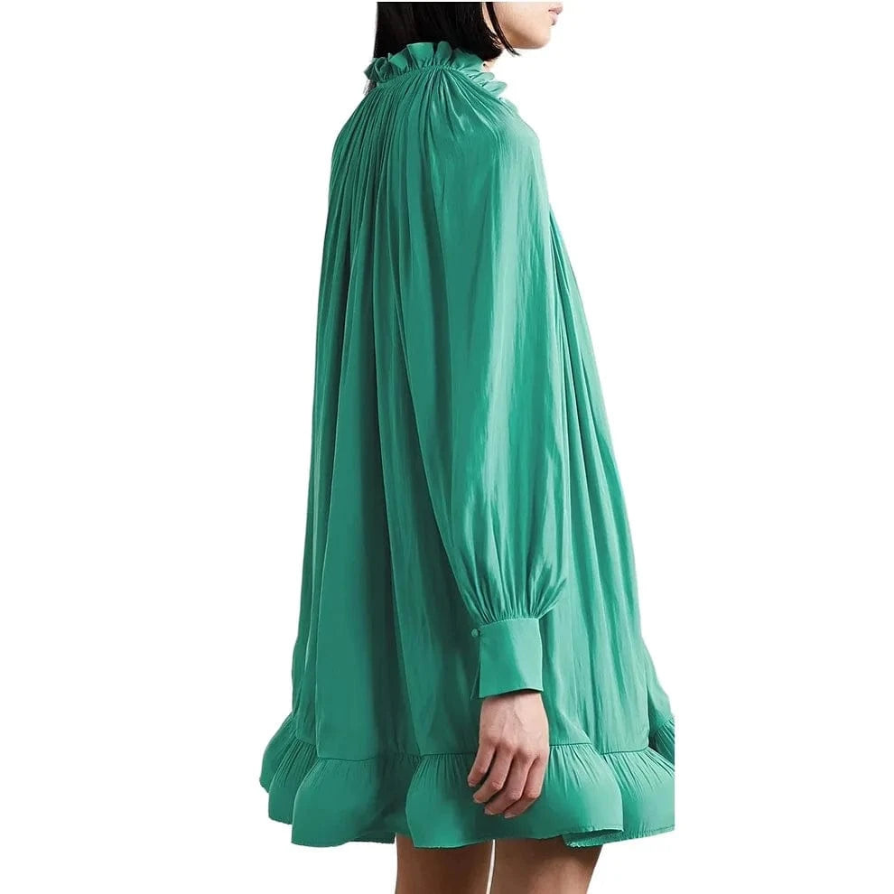 Bettergirl Fashion Round Neck Ruffle Loose Short Green Dress Women's Clothing 2024 Spring High Quality Elegant Women's Dresses