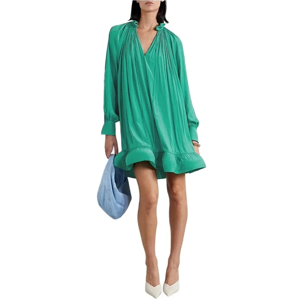 Bettergirl Fashion Round Neck Ruffle Loose Short Green Dress Women's Clothing 2024 Spring High Quality Elegant Women's Dresses