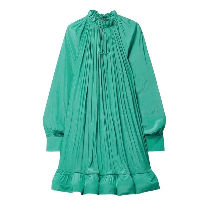 Bettergirl Fashion Round Neck Ruffle Loose Short Green Dress Women's Clothing 2024 Spring High Quality Elegant Women's Dresses