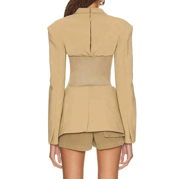 Bettergirl Fashion Stand Collar Patchwork High Waist Button Tight Khaki Coat Women's Clothing 2024 Spring Long Women's Dresses