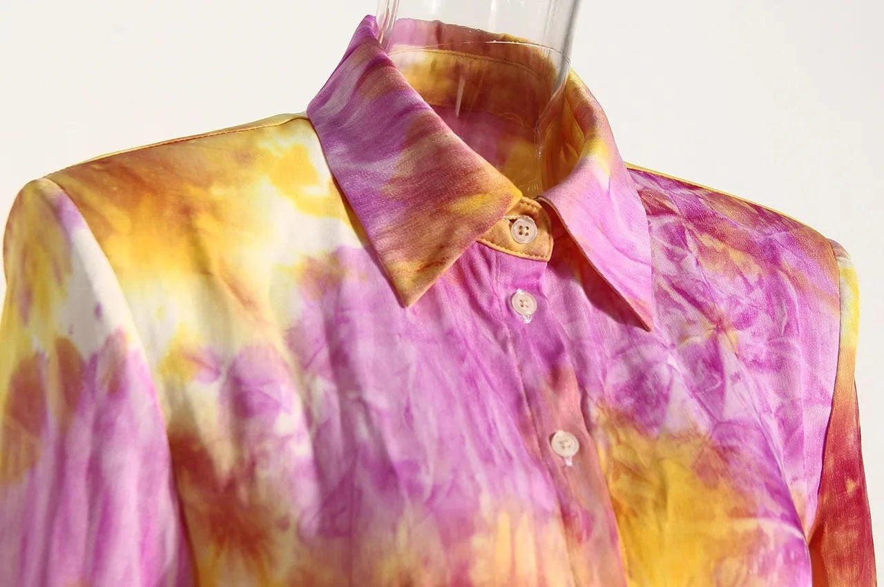 Bettergirl New fashionable Printed 2024 Spring Tie Dyed Shirt Dress