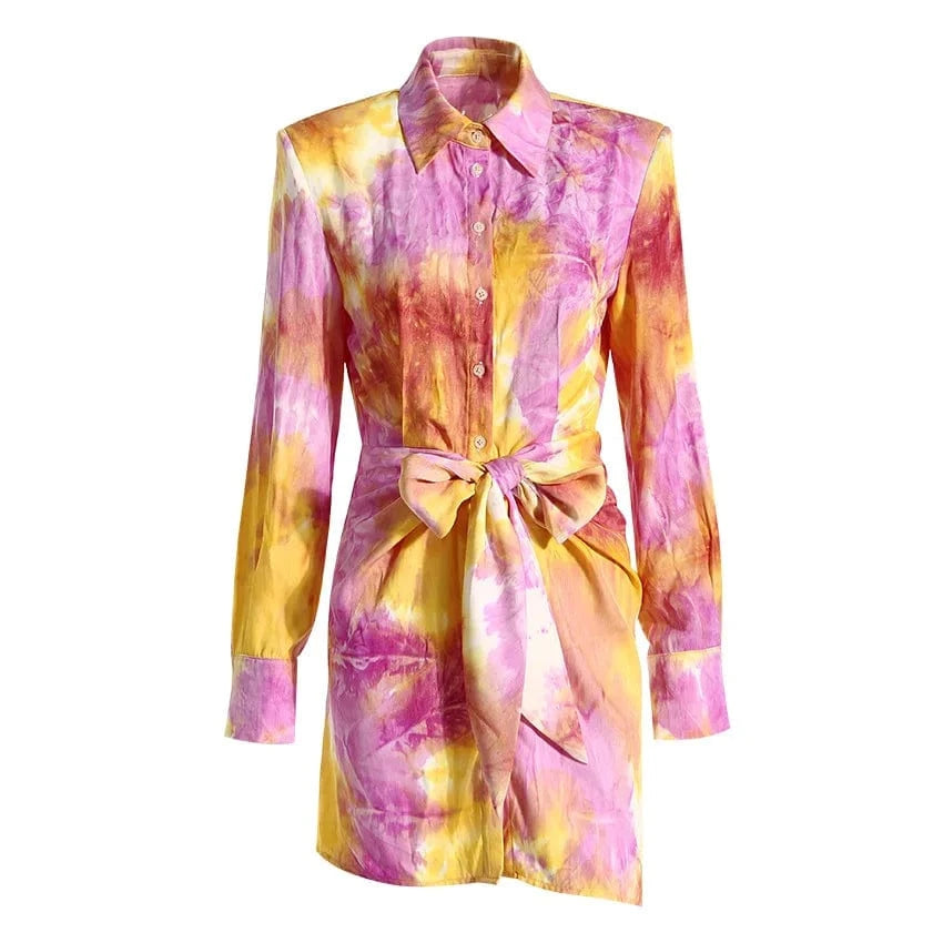 Bettergirl New fashionable Printed 2024 Spring Tie Dyed Shirt Dress