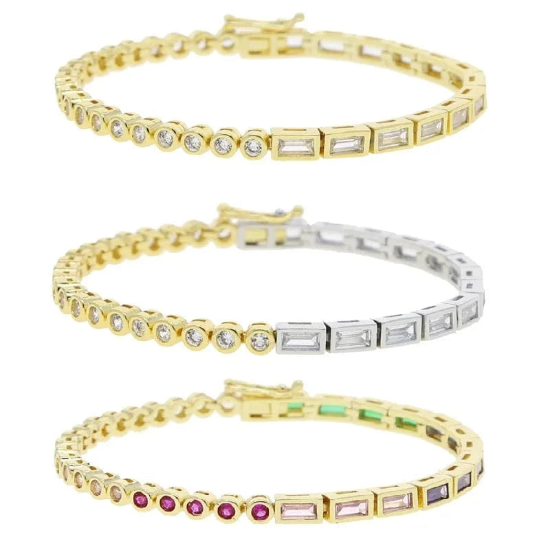 Bezel White Colorful Rainbow Small Half Round Half Rectangle Zirconia Stone Tennis Bracelet For Women Girl Fashion Jewelry