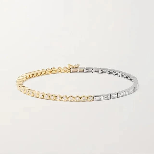 Bezel White Colorful Rainbow Small Half Round Half Rectangle Zirconia Stone Tennis Bracelet For Women Girl Fashion Jewelry