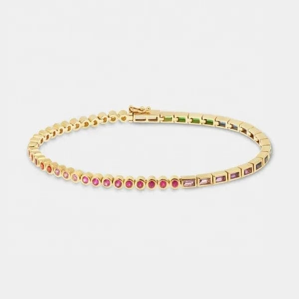 Bezel White Colorful Rainbow Small Half Round Half Rectangle Zirconia Stone Tennis Bracelet For Women Girl Fashion Jewelry