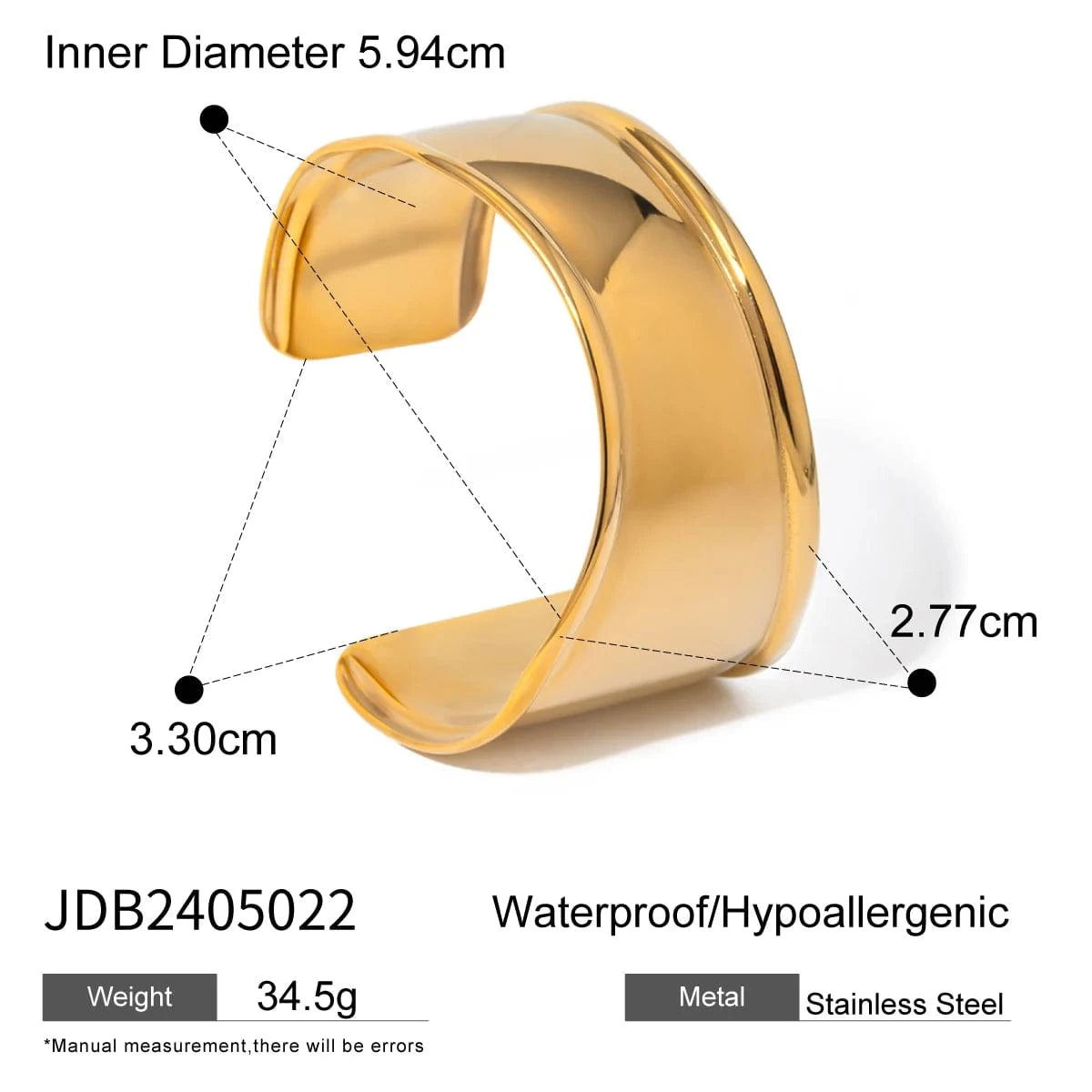 BG877 18K PVD Gold Plated Silver Wide Hammered Texture and V Gap Opening Irregular Shape Cuff Bangle For Women