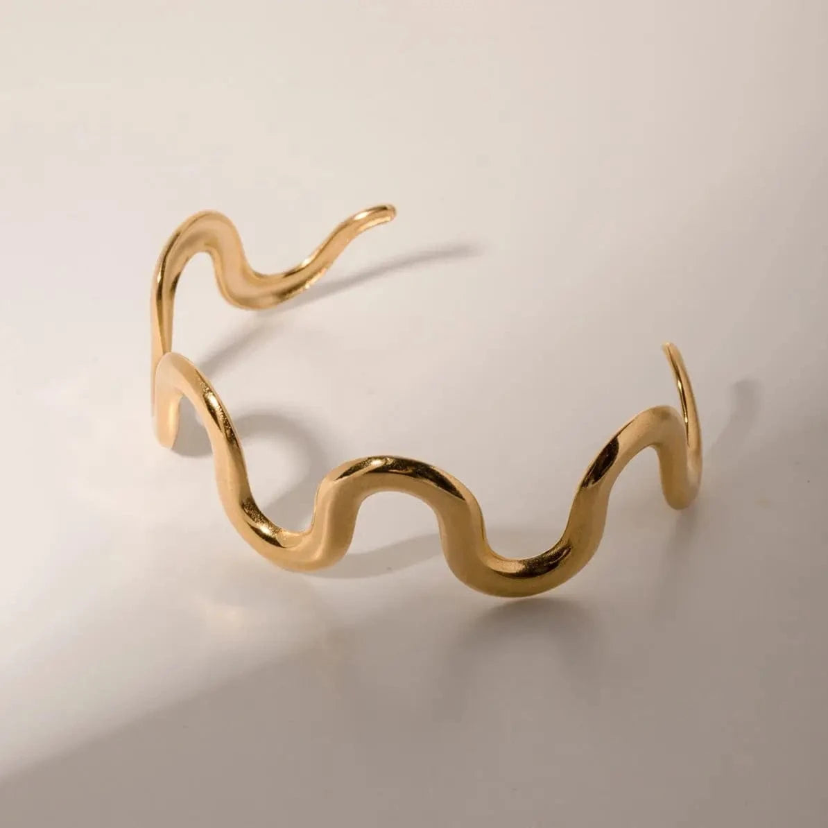 BG879 Jewelry 18K Gold Plated Wave Bracelets Gift Stainless Steel Twist Wavy Cuff Bangle for Women