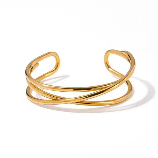 BG883 / 5.72cm / BG883 BG883 New Trend 18K Gold Plated Stainless Steel Bracelet For Women Three Layer Line Opening Cuff Bangles